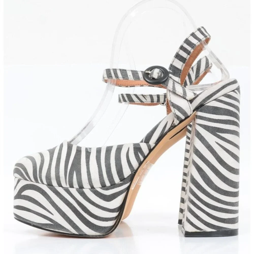 NastyGal Zebra Print Platform Mary Jane Heels UK 5 US 7 Safari Coquette Rave